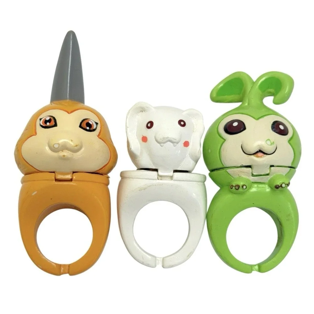 Vintage 1999 Digimon Lot of 3 Interactive Finger Ring Mini Figs Toei Fun 4 All